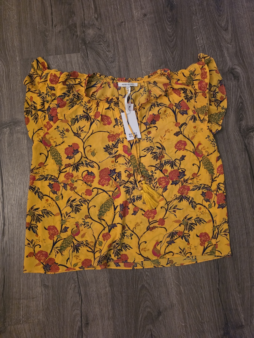 Rose & Olive Mustard Yellow Floral Ruffle Off-Shoulder Top